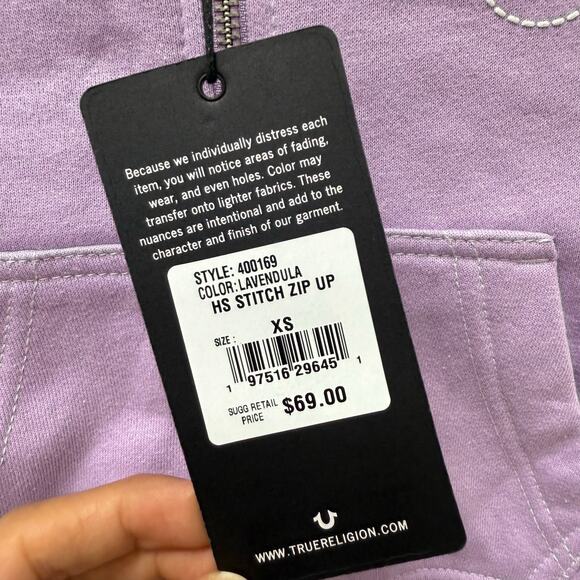 NWT True Religion Girls Stitch Logo Zip Hoodie Purple Size XS - Picture 5 of 7